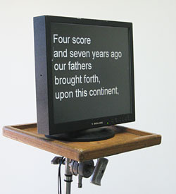 15” off-camera prompter monitor on an adjustable stand.