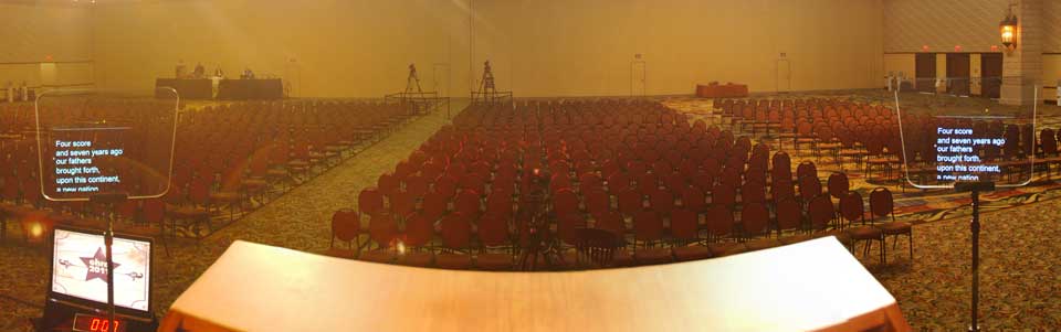 The presenter’s point of view when using presidential prompters.